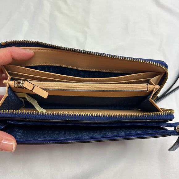 Kate Spade Madison Double Zip Saffiano Leather Wristlet Royal Blue Fits Phone - Picture 3 of 11